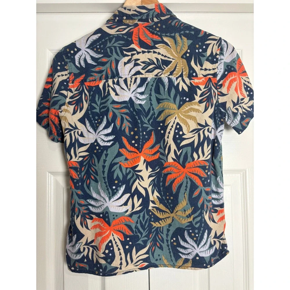 Old Navy Boys Tropical Palm Leaf Button Up Shirt Navy Orange Size L 10-12
